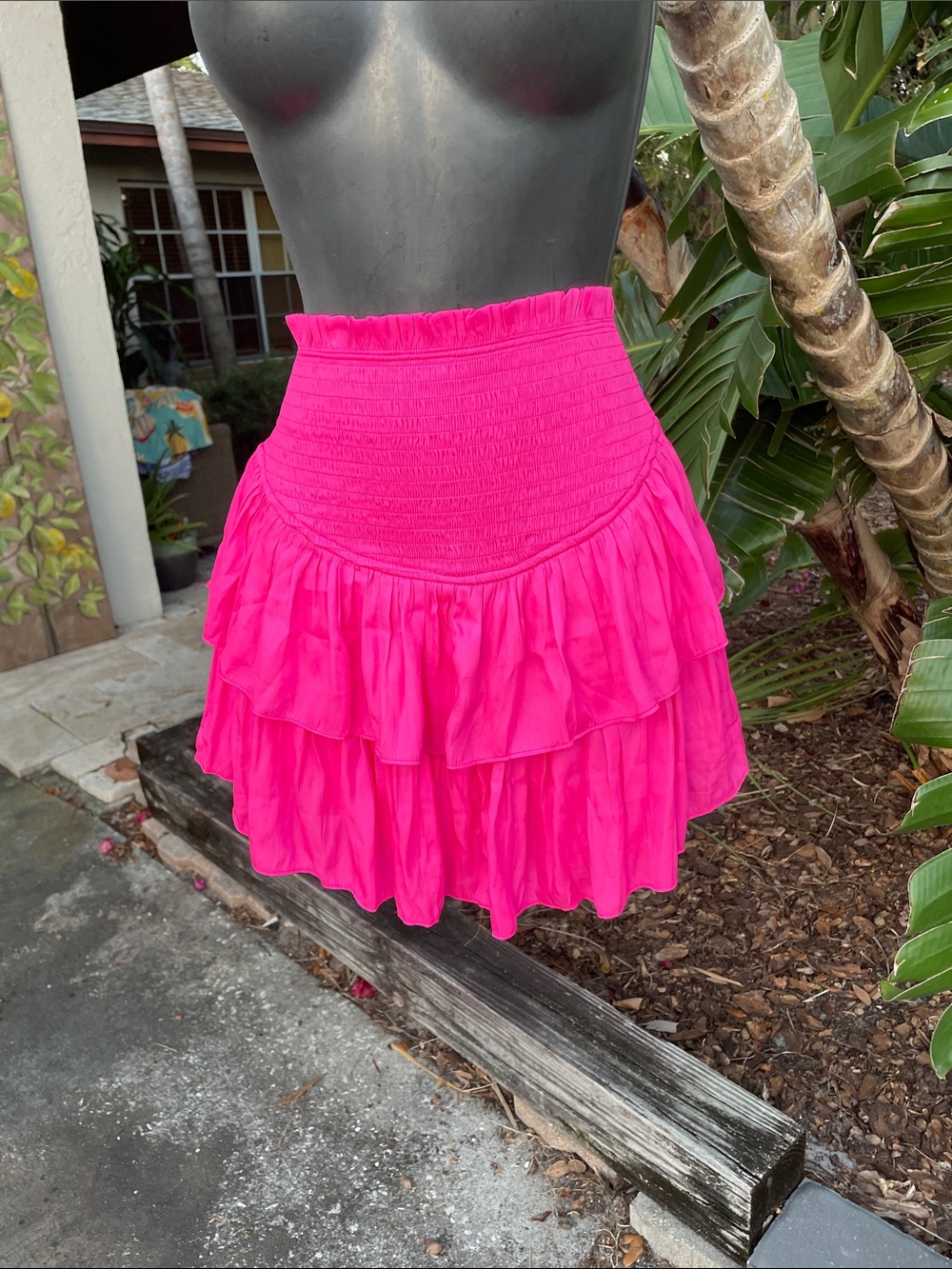 Pink drop waist ruffled mini skirt